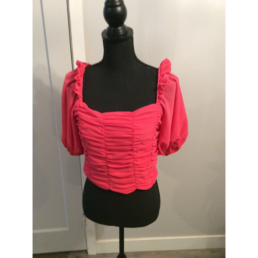 NWOT Girly Romantic Smocked Puffed Sleeve Shirt Size Large L DO+BE womens